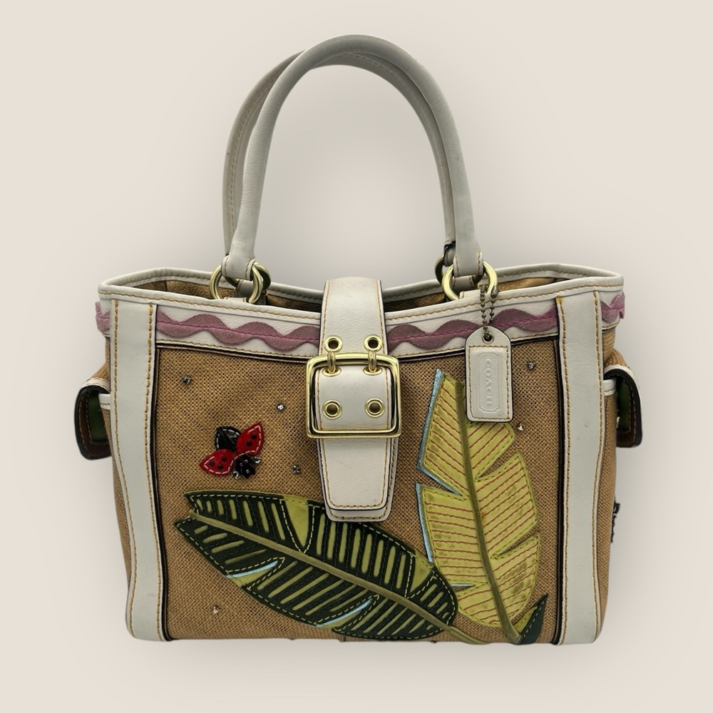 Coach Limited Edition Ladybug Leafy Crystal Woven Leather Shoulder Bag